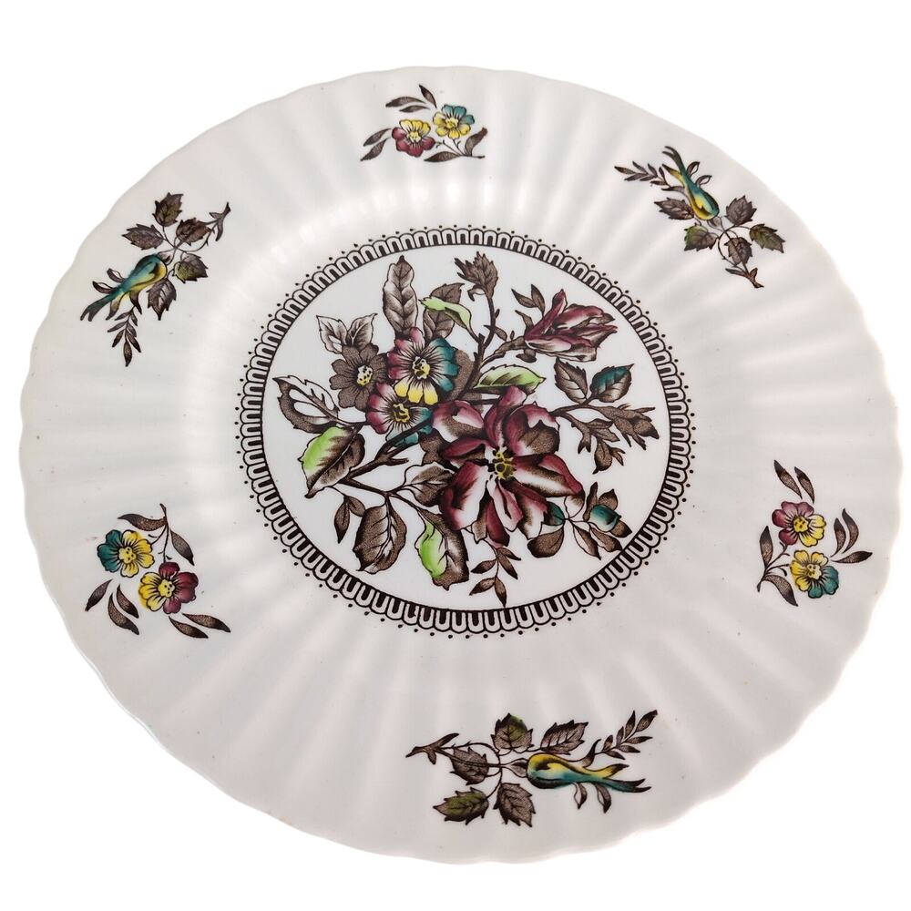 Vintage Wade‎ England Hedgerow 10" Dinner Plate c1940s Ironstone Fluted Rim